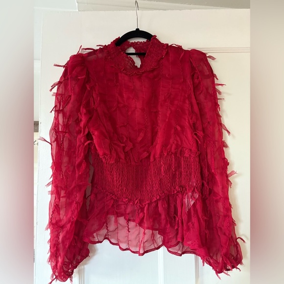 Zara Red Ruffled Women's Top - Picture 2 of 5